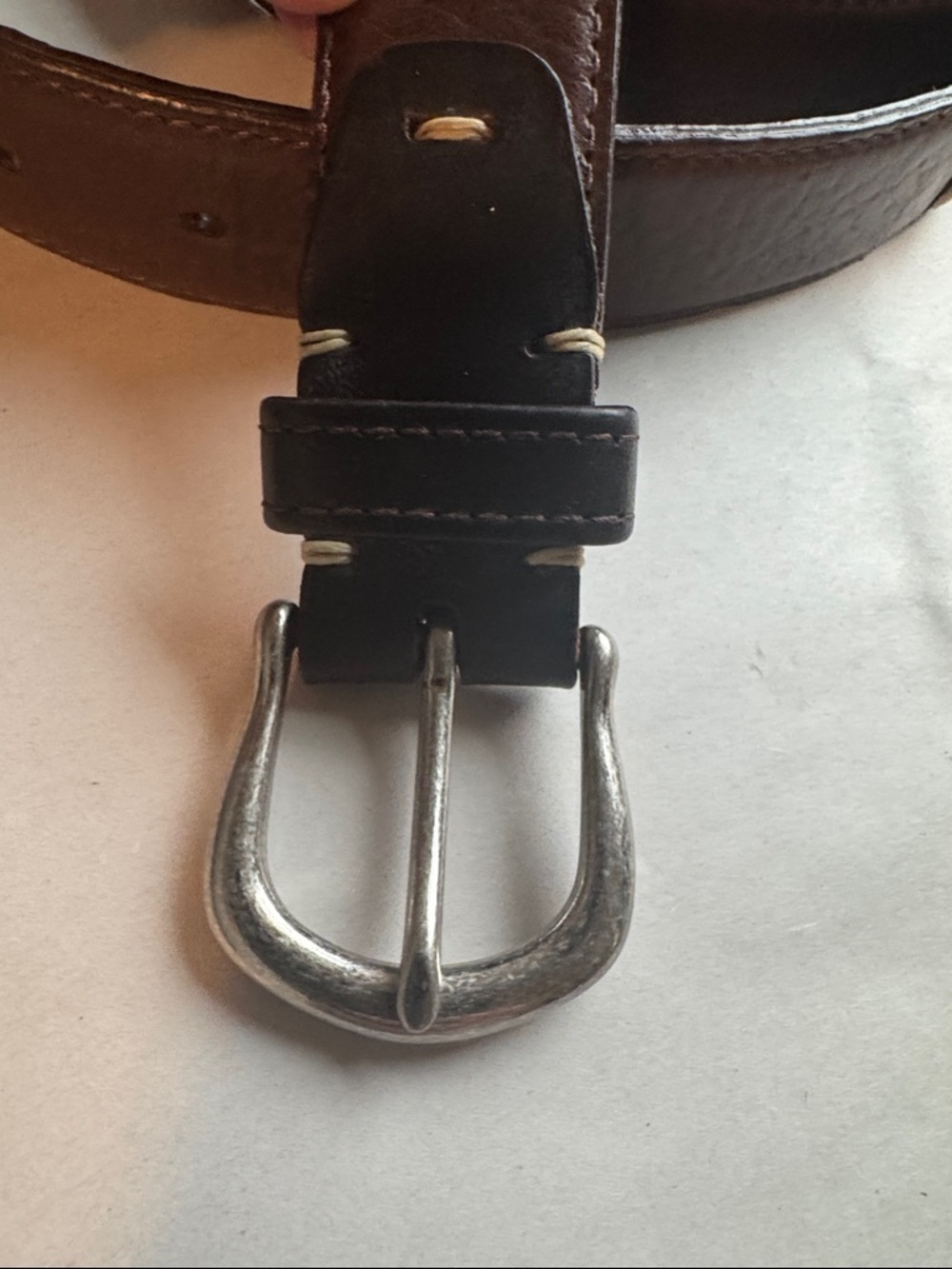 Trask Brown Leather Belt Mens 42 hidden money zipper silver tone buckle Western - Picture 3 of 12